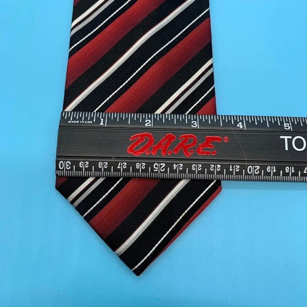 Alfani Red/Black Striped Preppy 100% Silk Men's Classic Neck Tie